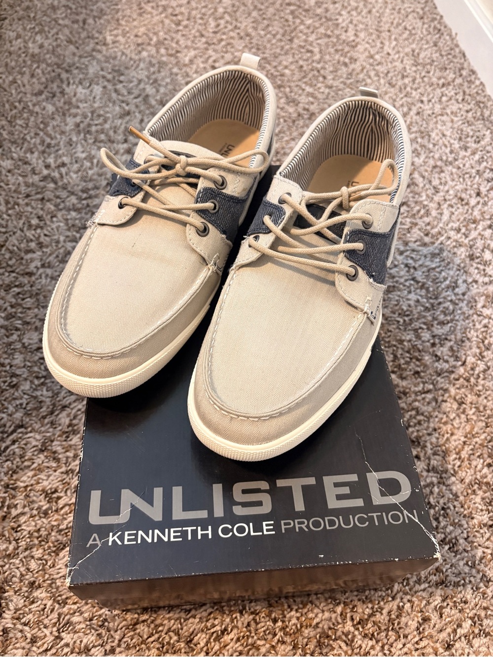 Kenneth Cole Men's Casual Canvas Boat Shoes - Beige/Navy
